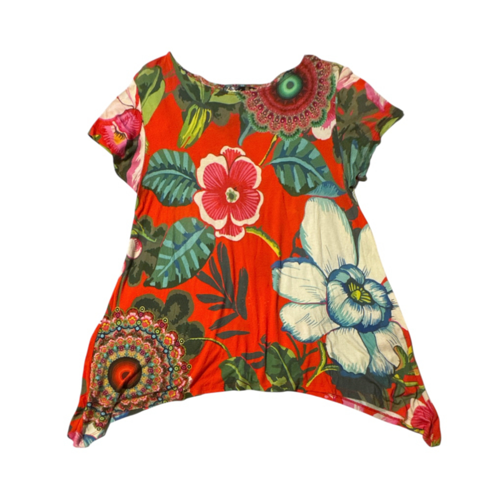 Desigual Floral Artsy Paisley Print Top Size L Red